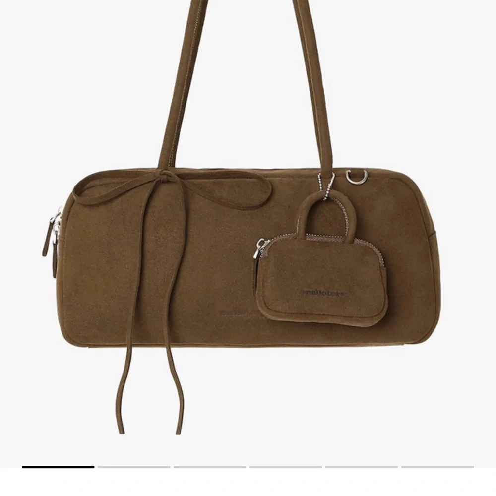 Baguette Bowling Brown Suede Double-Handle Women’s Bag with Mini Pouch keychain